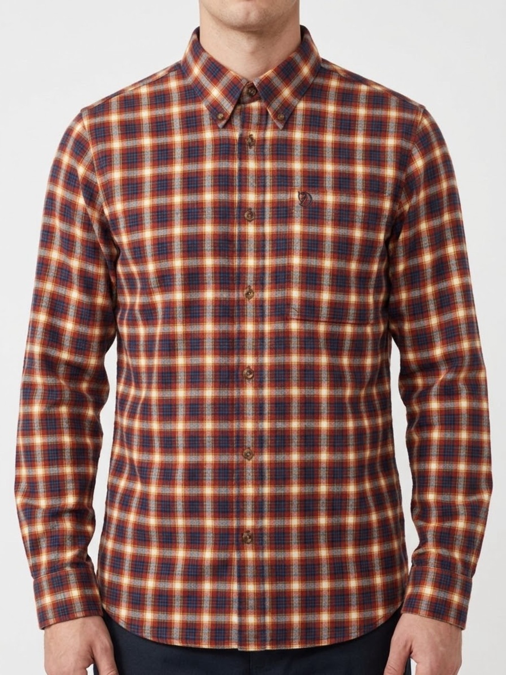 Fjallraven Skog Flannel Shirt Mens S Slim Fit Red Navy Plaid